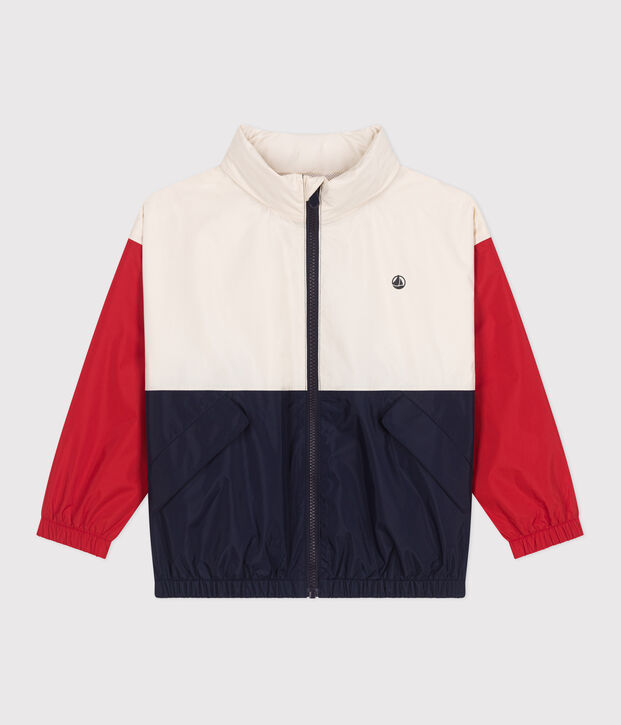 Giacca a vento bambino con cappuccio a scomparsa ecru/multicolore