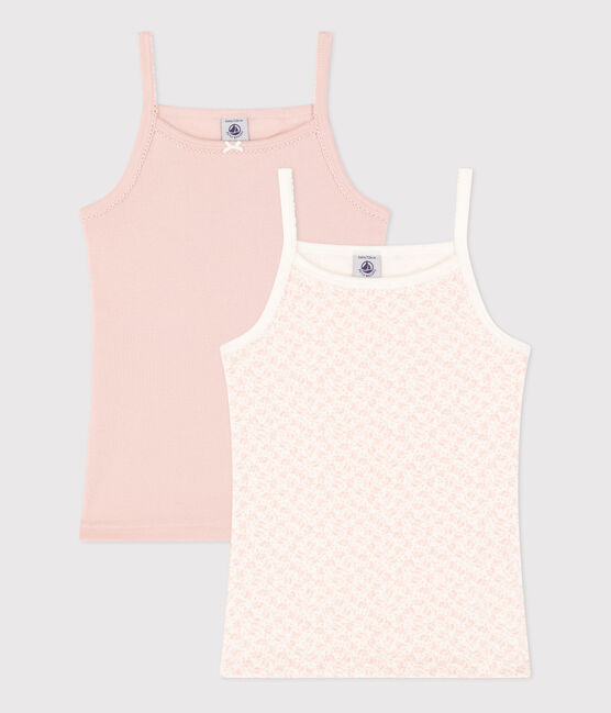Confezione da 2 canottiere bambino con spalline in cotone a fiori variante 1