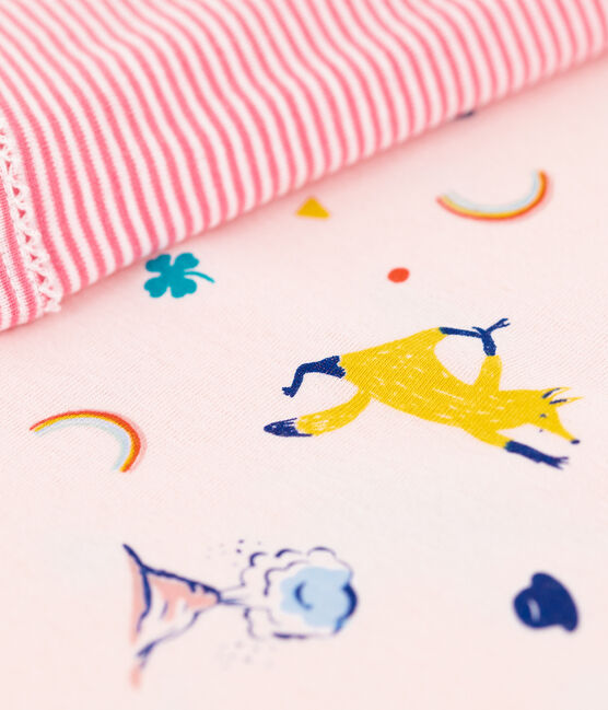 Pigiama corto bambina in cotone con stampa animali yoga rosa FLEUR/bianco MULTICO