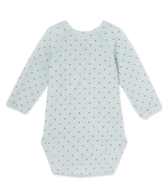 Body puericultura bebè bambina maniche lunghe lana e cotone blu FRAICHEUR/grigio TEMPETE