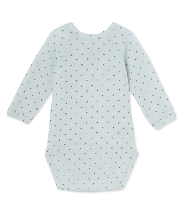 Body puericultura beb&egrave; bambina maniche lunghe lana e cotone blu/grigio