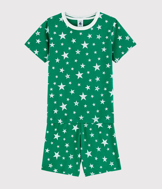Pigiama corto verde a stelle bambino in cotone verde GAZON/bianco ECUME