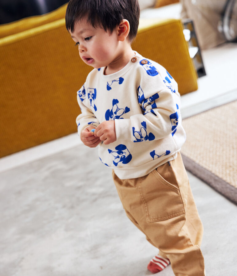 Felpa in tessuto felpato con stampa per beb&egrave; ecru/multicolore