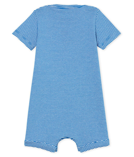 Tutina corta bebè maschio millerighe blu RIYADH/bianco MARSHMALLOW