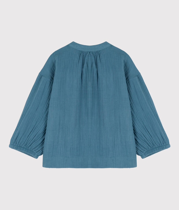 Blusa in garza di cotone bambina blu