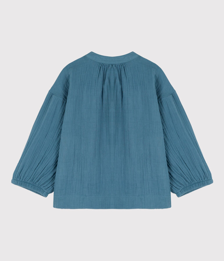 Blusa in garza di cotone bambina blu
