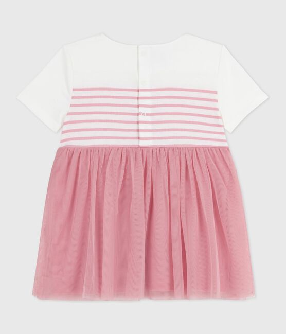 Abito a maniche corte in cotone e tulle con corpetto a righe neonata bianco MARSHMALLOW/rosa CHARME