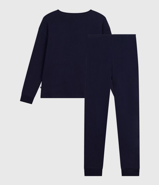 Pigiama in cotone tinta unita donna blu SMOKING