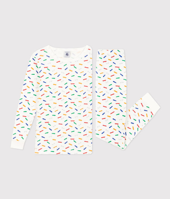 Pigiama aderente bambino in cotone con stampa skateboard bianco MARSHMALLOW/bianco MULTICO