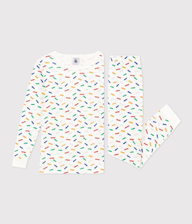 Pigiama aderente bambino in cotone con stampa skateboard bianco/multicolore