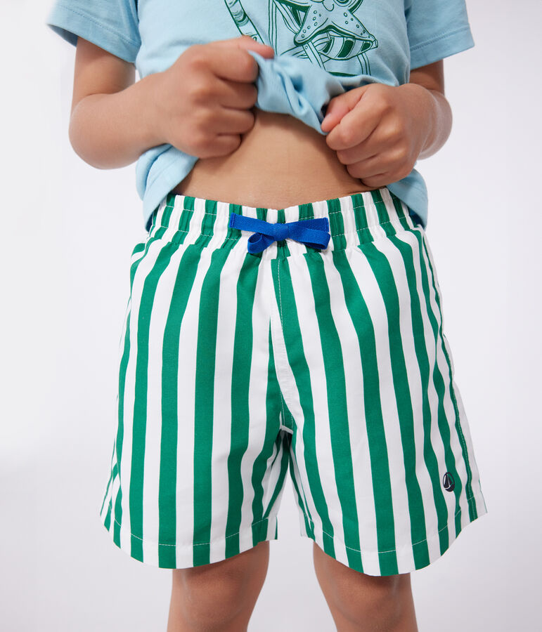 Shorts da mare a righe bambino bianco/verde