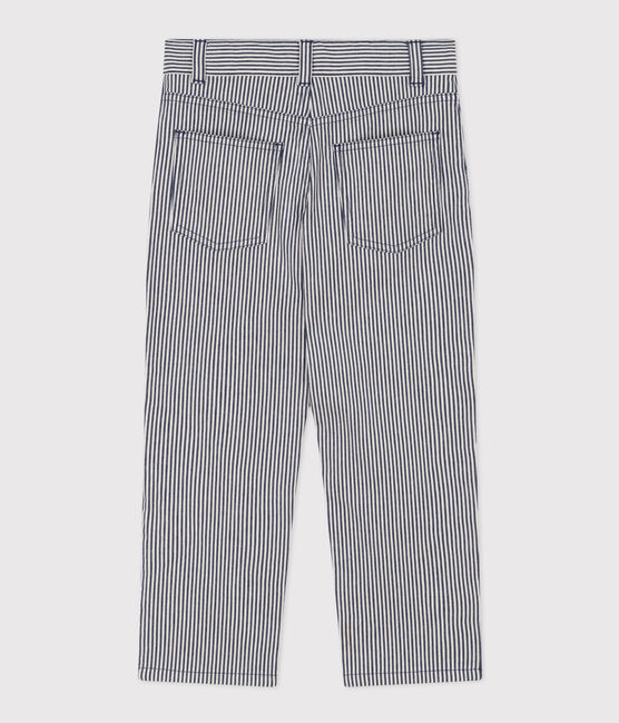 Pantalone bambino in tela di cotone a righe blu MEDIEVAL/bianco MARSHMALLOW