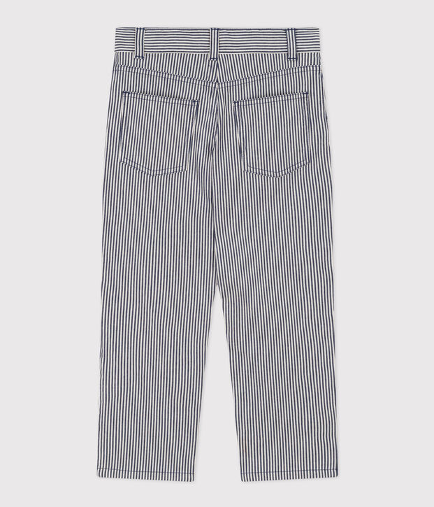 Pantalone bambino in tela di cotone a righe blu/bianco