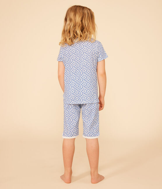 Pigiama Capri bambino fantasia fiori in cotone blu MARSHMALLOW/ INCOGNITO