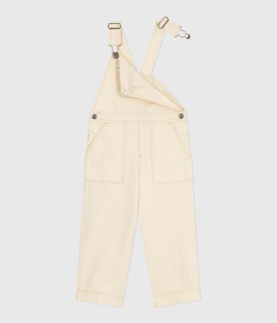 Salopette in denim tinta unita bambina ecru MILK