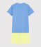 Pigiama corto blu e giallo unisex a costine blu EDNA/ecru MULTICO