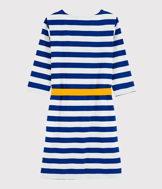 Abito a righe maniche lunghe Donna blu SURF/bianco MARSHMALLOW