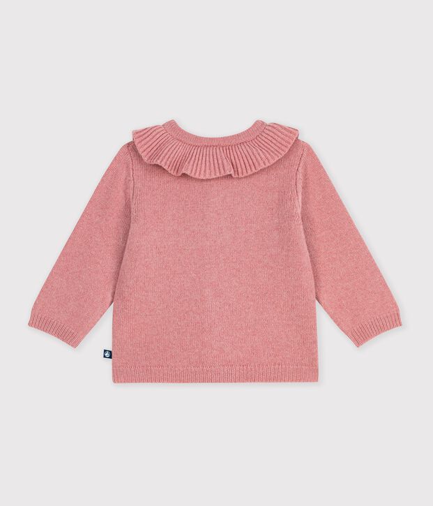 Cardigan in maglia di misto lana e cotone tinta unita con colletto neonato rosa