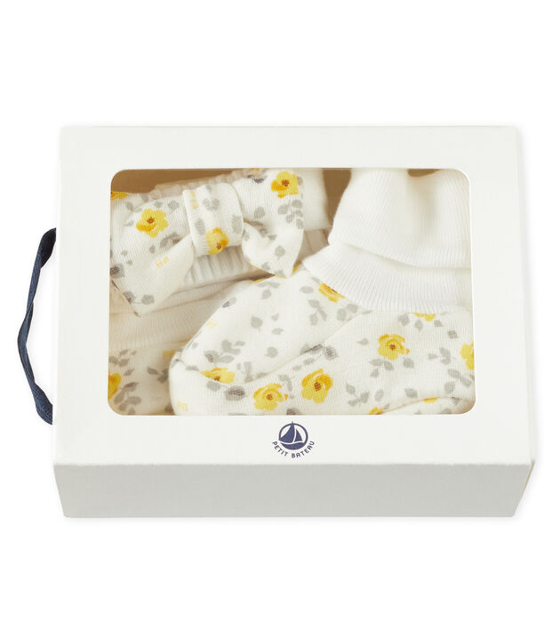 Set fascia e babbucce beb&egrave; femmina in lana e cotone multicolore