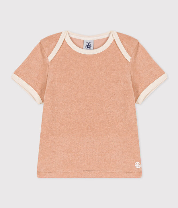T-shirt maniche corte beb&egrave; in spugna bouclette beige