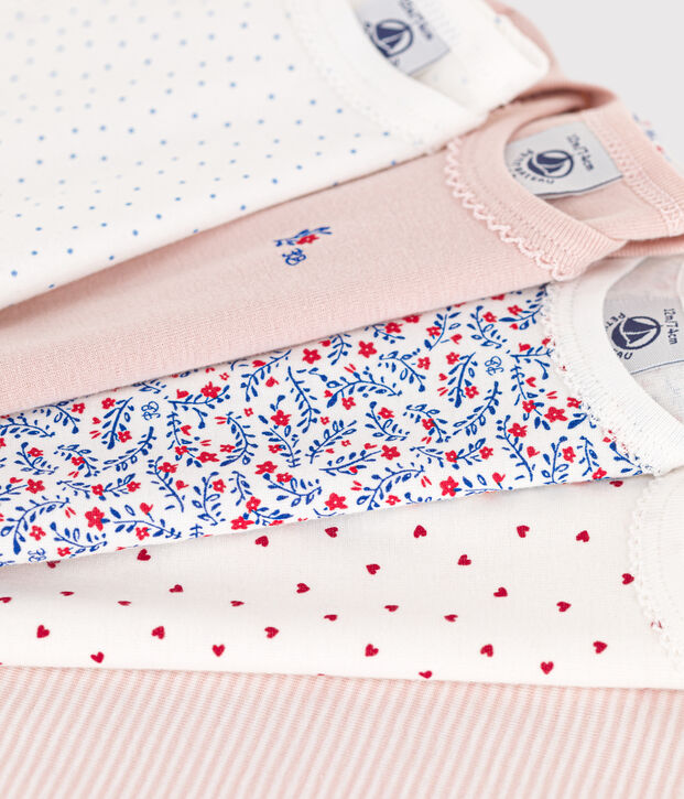 Confezione da 5 body manica corta a fiori in cotone multicolore