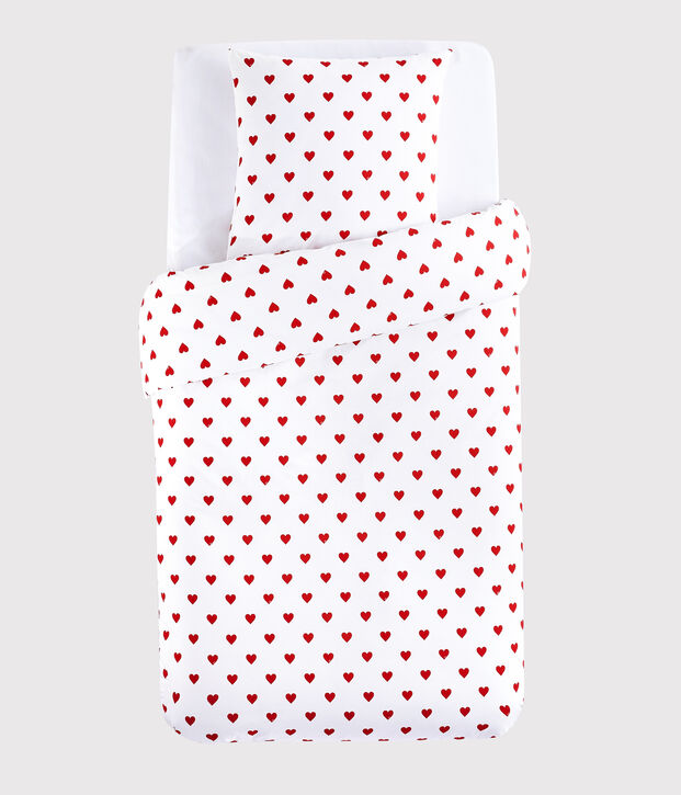 Completo biancheria da letto cuore rosso in popeline bianco/rosso