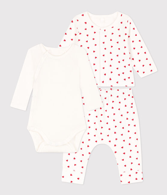 Completo in tessuto felpato con stampa a cuoricini per bebè bianco MARSHMALLOW/rosso TERKUIT