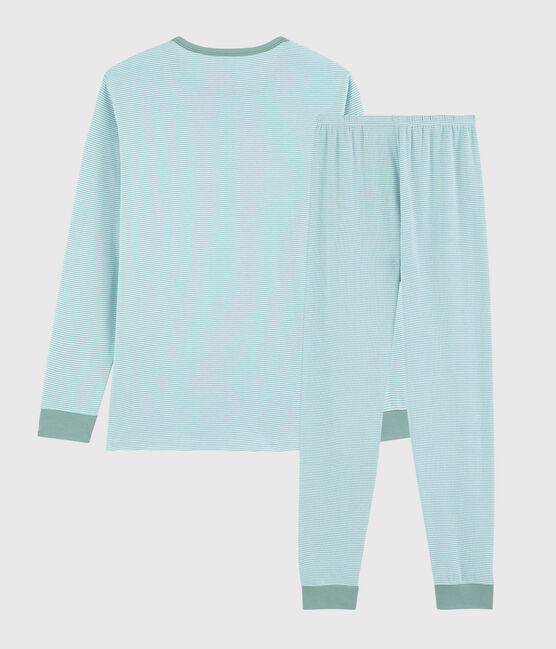 Pigiama a righe blu unisex a costine blu TIKI/bianco MARSHMALLOW