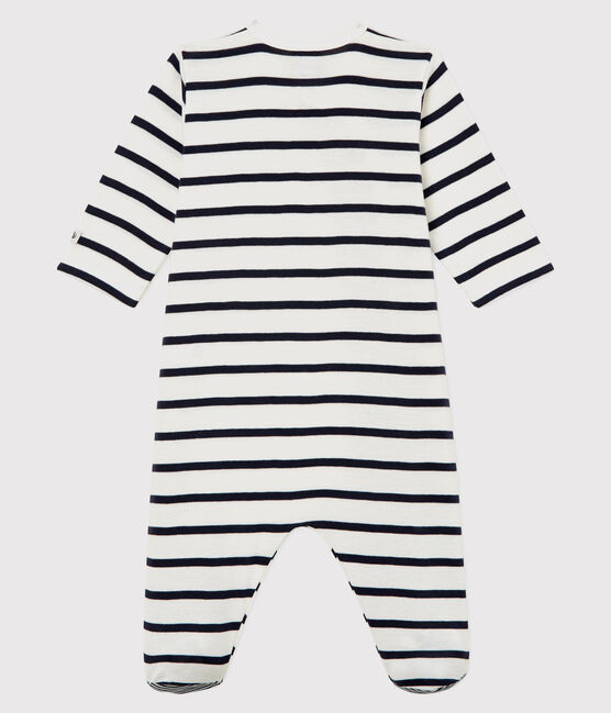 Tutina a righe bebé a costine bianco MARSHMALLOW/blu SMOKING