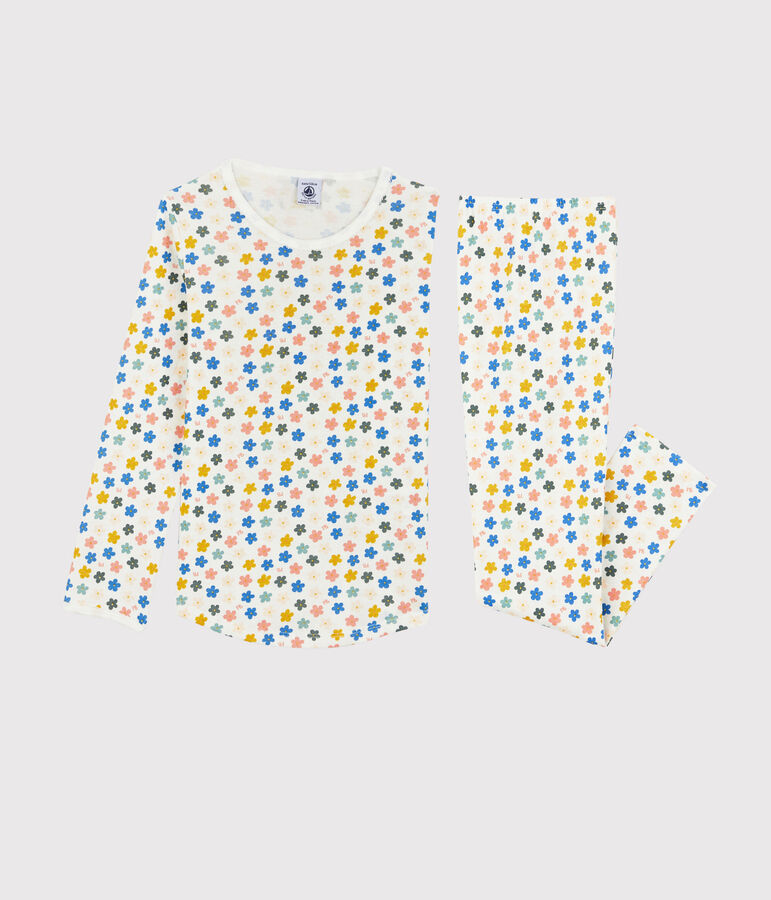 Pigiama a fiori fosforescenti bambina in cotone bianco MARSHMALLOW/bianco MULTICO