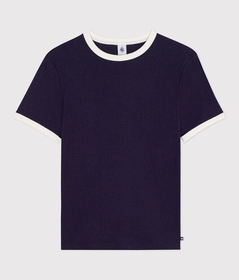 T-shirt a maniche corte in cotone tinta unita donna blu