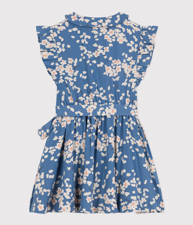 Abito stampato senza maniche in popeline bambina blu/multicolore
