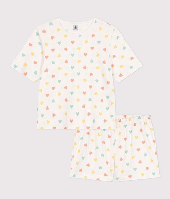 Pigiama corto in cotone con stampa a cuori donna bianco MARSHMALLOW/bianco MULTICO