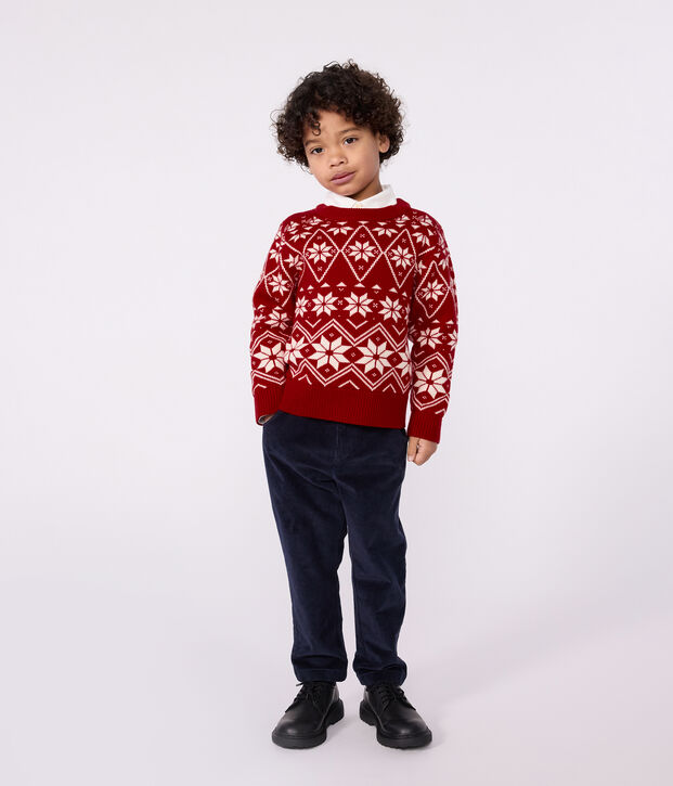 Pullover in lana e cotone fantasia bambino rosso/ecru