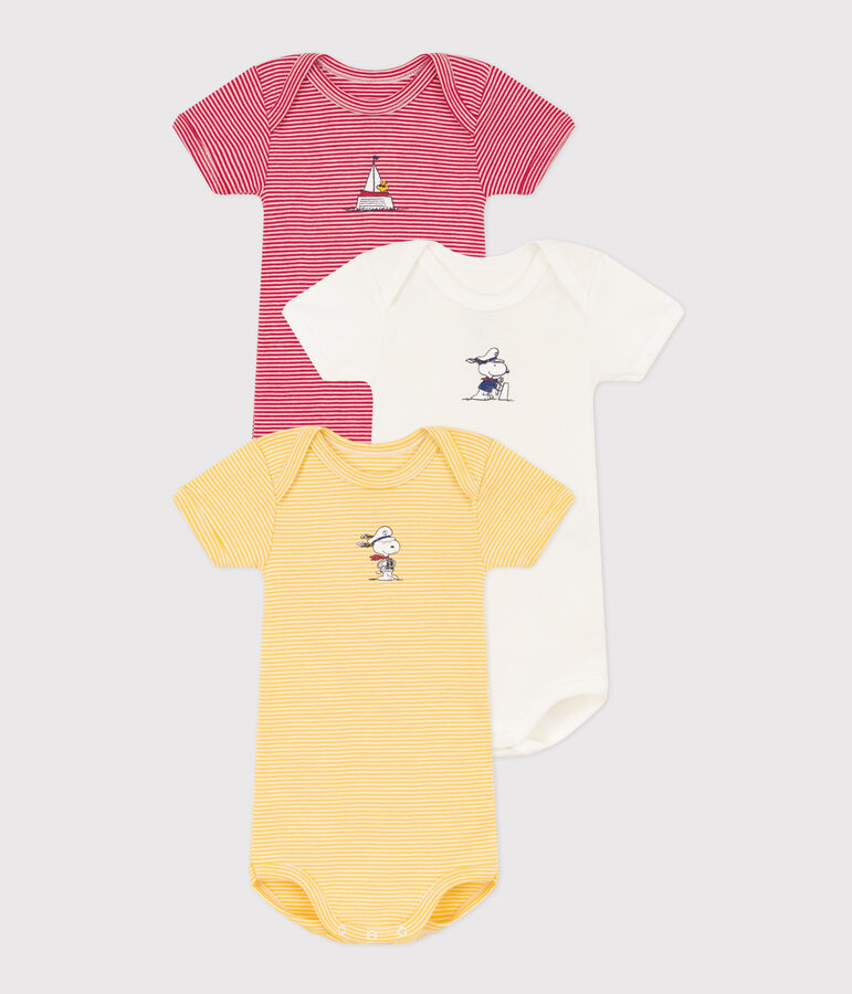 Confezione da 3 body beb&egrave; a maniche corte in cotone Petit Bateau X Snoopy multicolore