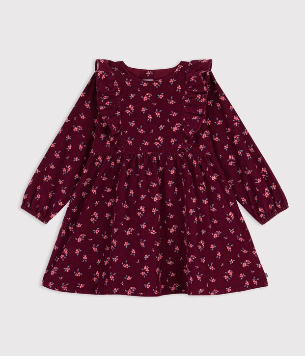 Abito a maniche lunghe in velluto a fiori bambina rosso/multicolore