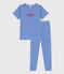 Pigiama a maniche corte rigato in cotone unisex blu PERSE/bianco MARSHMALLOW