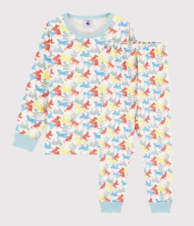 Pigiama stampa gatti bambino in molleton bianco/multicolore