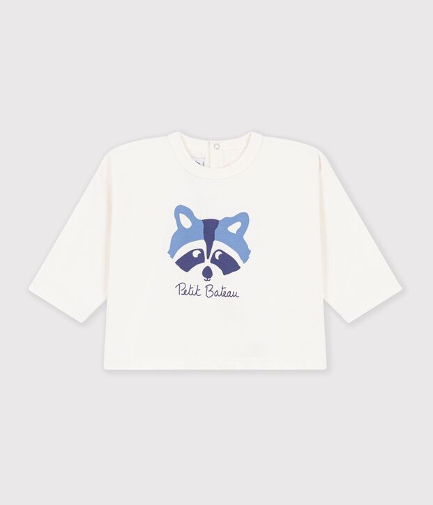 T-shirt a maniche lunghe in cotone tinta unita con motivo neonato MILK