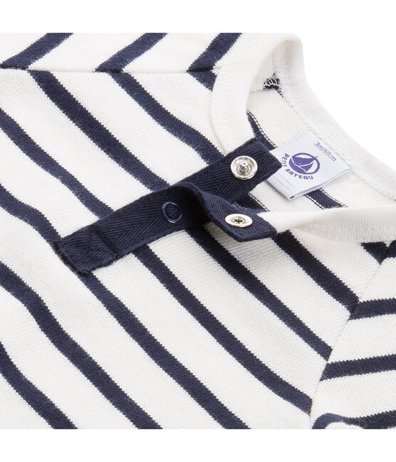 Coordinato bebé bambino in jersey pesante a righe beige COQUILLE/blu ABYSSE