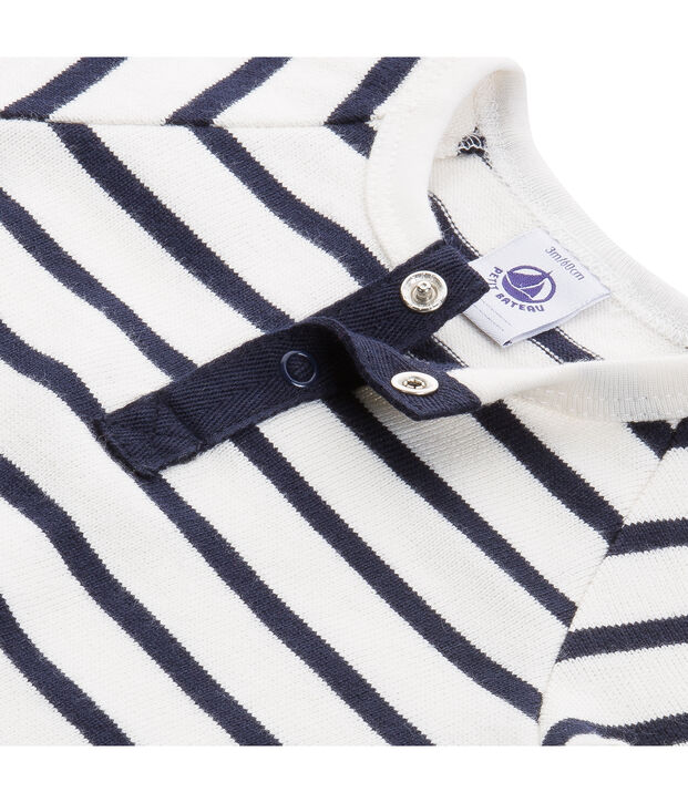 Coordinato beb&eacute; bambino in jersey pesante a righe bianco/blu