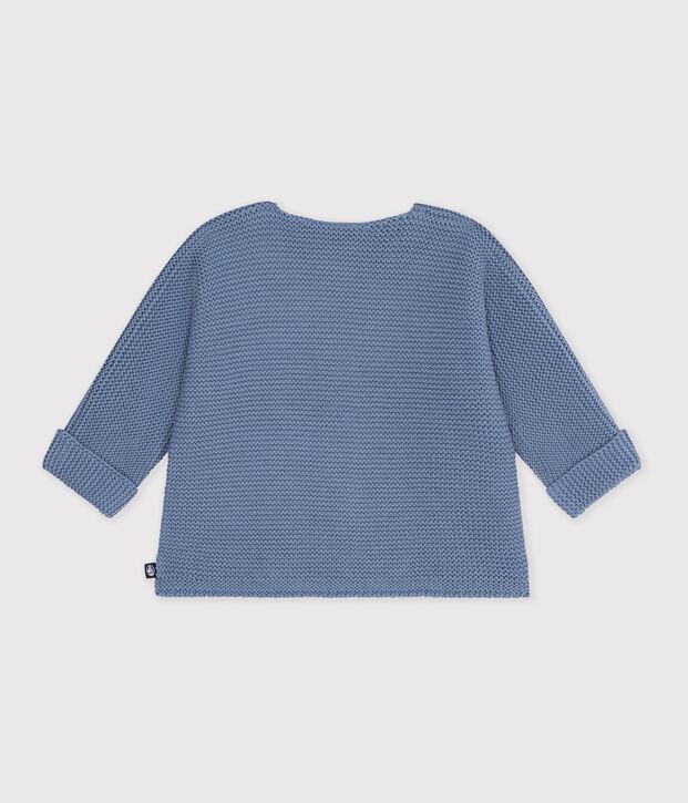 Cardigan in maglia di cotone a punto legaccio tinta unita neonato blu