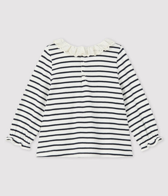Blusa a manica lunga bebè femmina bianco MARSHMALLOW/blu SMOKING