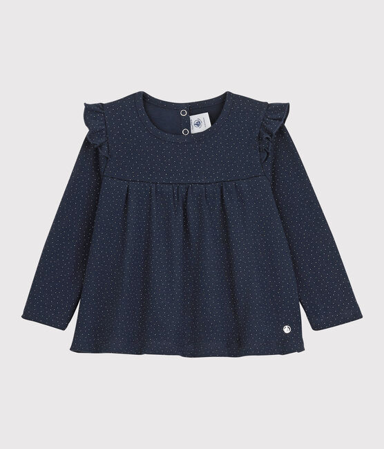 Blusa in cotone bebè. blu SMOKING/bianco MARSHMALLOW