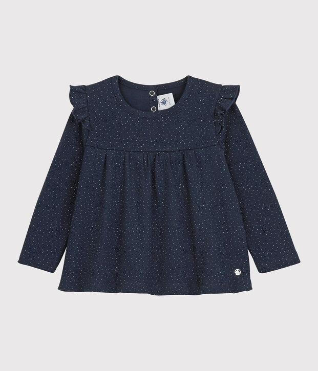 Blusa in cotone beb&egrave;. blu/bianco