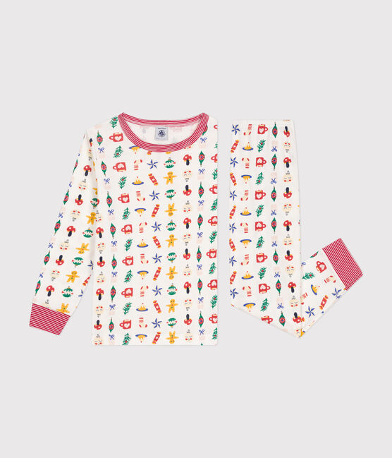 Pigiama con stampa natalizia in cotone bambino bianco MARSHMALLOW/bianco MULTICO