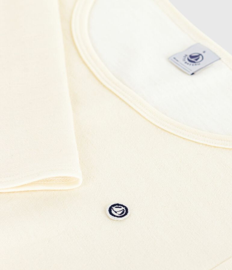 T-shirt a maniche lunghe in lana e cotone donna beige