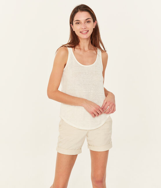 Canottiera donna in lino bianco MARSHMALLOW