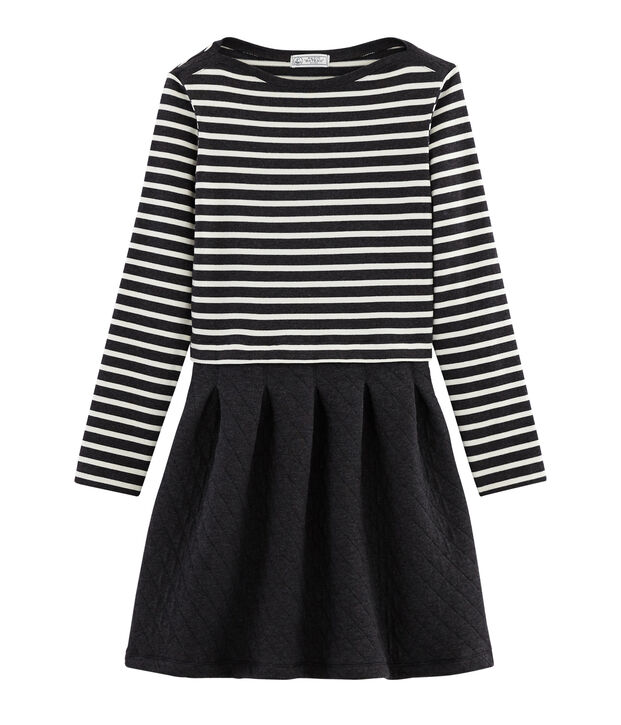 Abito bi-materiale a maniche lunghe donna grigio/bianco