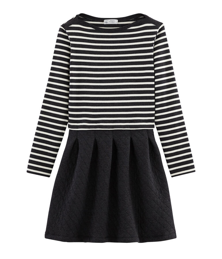 Abito bi-materiale a maniche lunghe donna nero CITY/beige COQUILLE